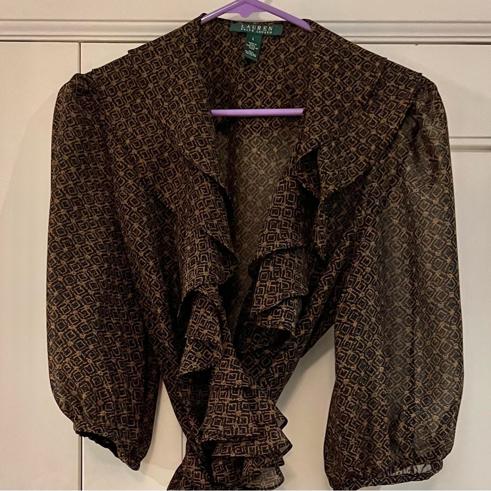 LAUREN Ralph Lauren Blouse With Tie, Size L, Like New